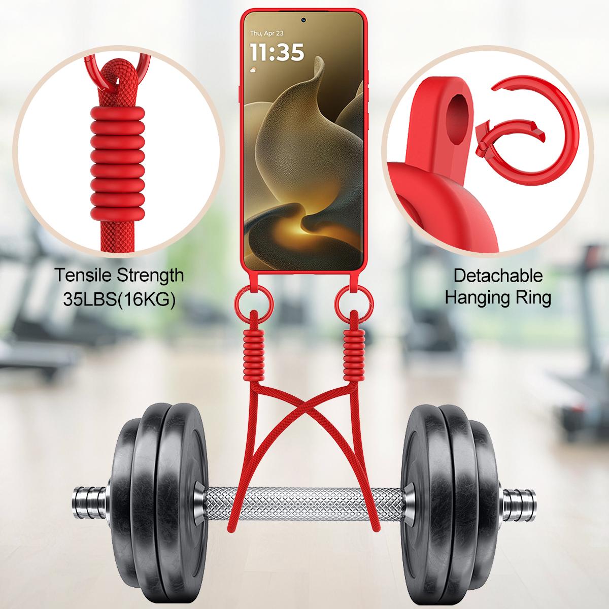 For Motorola Signature 5G / Edge 70 Ultra Integrated Card Bag Solid Color Liquid Silicone Phone Case Gen2 with Short Lanyard - Red - EDA008358918A