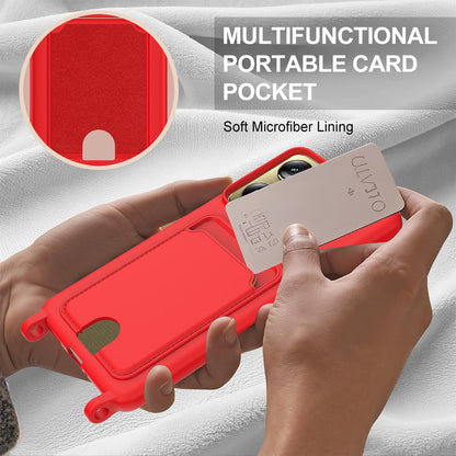 For Motorola Signature 5G / Edge 70 Ultra Integrated Card Bag Solid Color Liquid Silicone Phone Case Gen2 with Short Lanyard - Red - EDA008358918A
