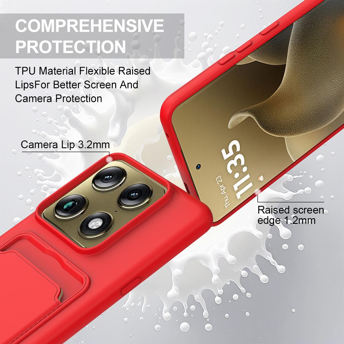 For Motorola Signature 5G / Edge 70 Ultra Integrated Card Bag Solid Color Liquid Silicone Phone Case Gen2 with Short Lanyard - Red - EDA008358918A