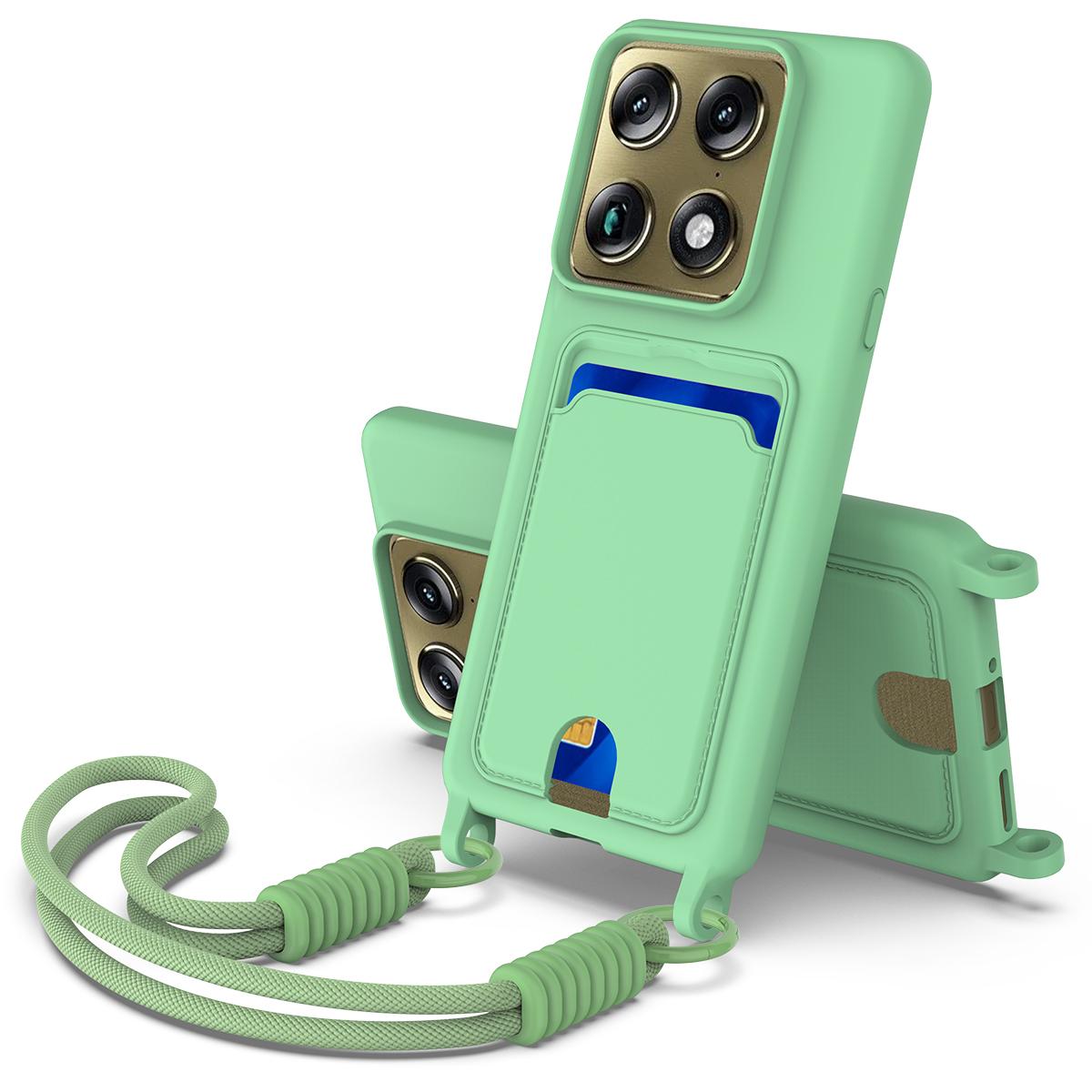 For Motorola Signature 5G / Edge 70 Ultra Integrated Card Bag Solid Color Liquid Silicone Phone Case Gen2 with Short Lanyard - Green - EDA008358918B
