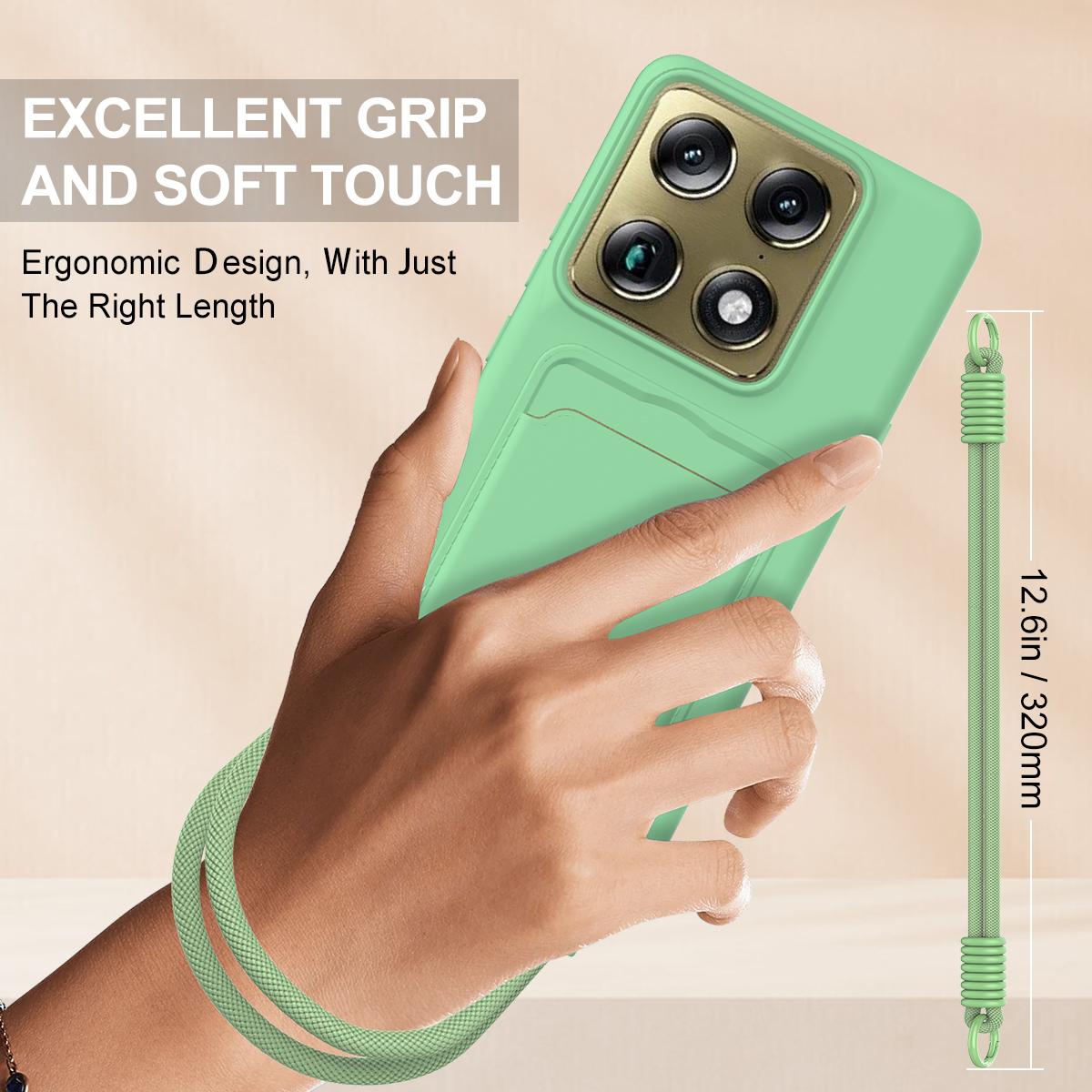 For Motorola Signature 5G / Edge 70 Ultra Integrated Card Bag Solid Color Liquid Silicone Phone Case Gen2 with Short Lanyard - Green - EDA008358918B