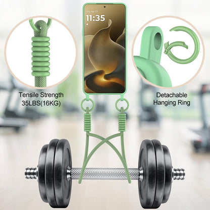 For Motorola Signature 5G / Edge 70 Ultra Integrated Card Bag Solid Color Liquid Silicone Phone Case Gen2 with Short Lanyard - Green - EDA008358918B