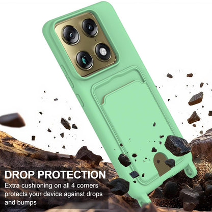 For Motorola Signature 5G / Edge 70 Ultra Integrated Card Bag Solid Color Liquid Silicone Phone Case Gen2 with Short Lanyard - Green - EDA008358918B