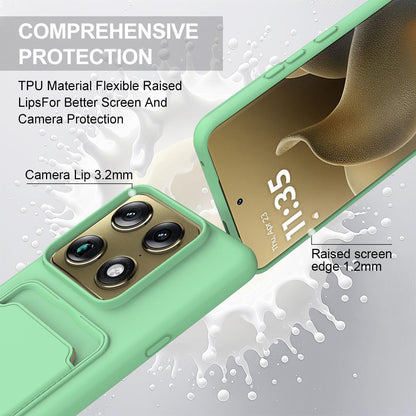 For Motorola Signature 5G / Edge 70 Ultra Integrated Card Bag Solid Color Liquid Silicone Phone Case Gen2 with Short Lanyard - Green - EDA008358918B
