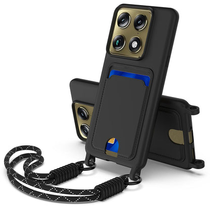 For Motorola Signature 5G / Edge 70 Ultra Integrated Card Bag Solid Color Liquid Silicone Phone Case Gen2 with Short Lanyard - Black - EDA008358918C