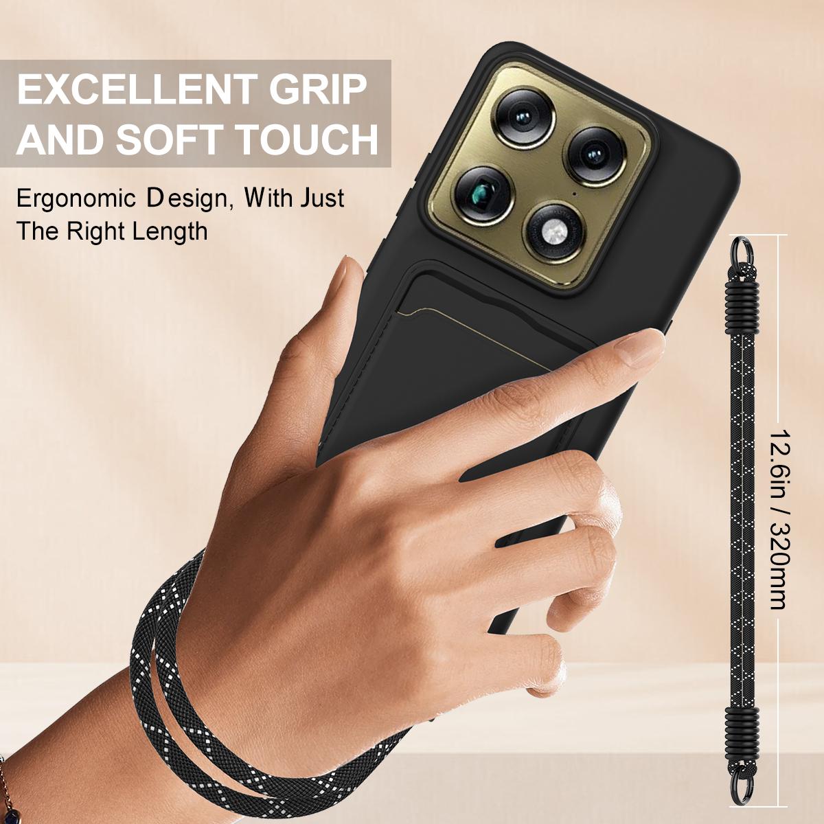 For Motorola Signature 5G / Edge 70 Ultra Integrated Card Bag Solid Color Liquid Silicone Phone Case Gen2 with Short Lanyard - Black - EDA008358918C