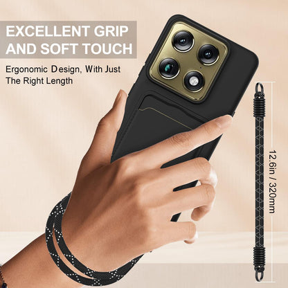 For Motorola Signature 5G / Edge 70 Ultra Integrated Card Bag Solid Color Liquid Silicone Phone Case Gen2 with Short Lanyard - Black - EDA008358918C