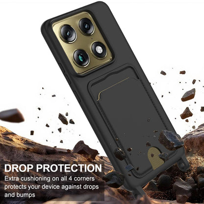 For Motorola Signature 5G / Edge 70 Ultra Integrated Card Bag Solid Color Liquid Silicone Phone Case Gen2 with Short Lanyard - Black - EDA008358918C