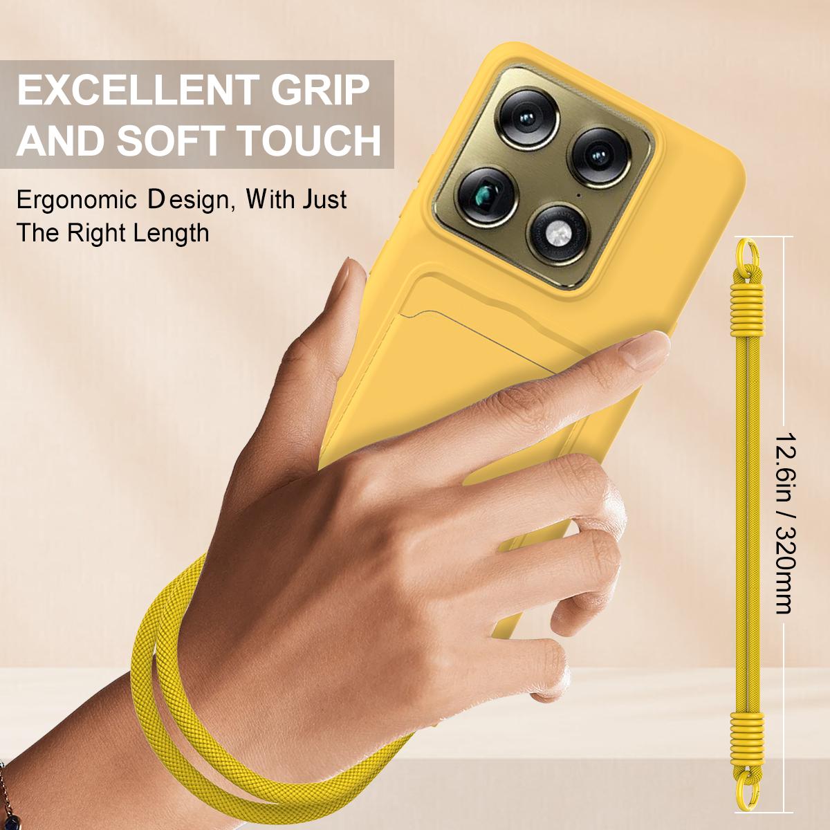 For Motorola Signature 5G / Edge 70 Ultra Integrated Card Bag Solid Color Liquid Silicone Phone Case Gen2 with Short Lanyard - Yellow - EDA008358918D