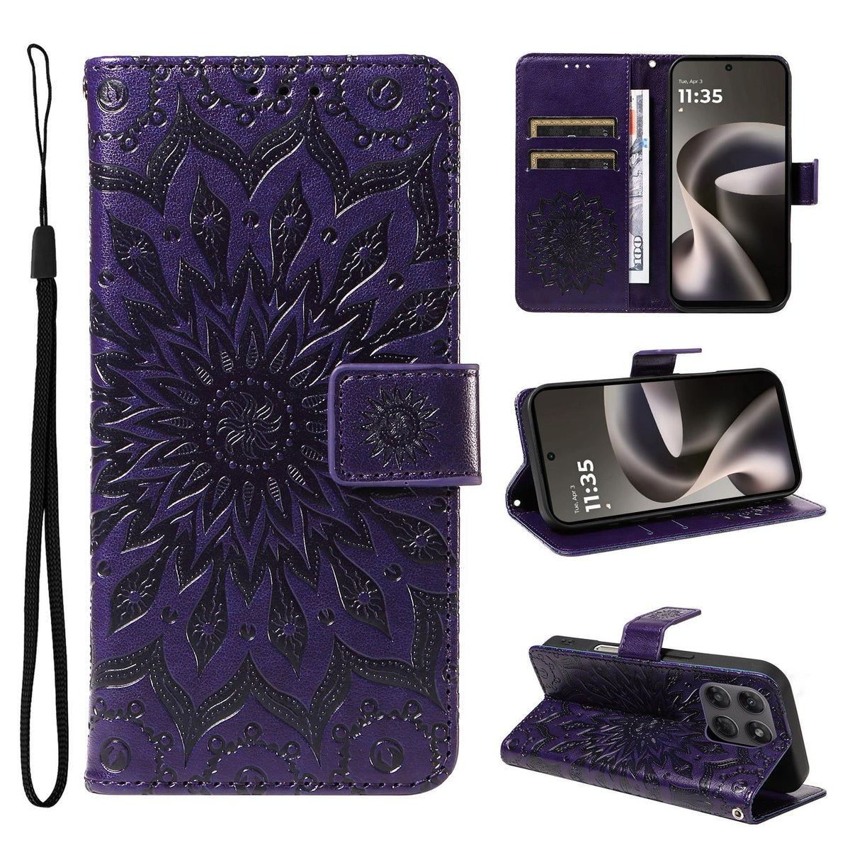 For Motorola Moto G37 / G37 Power 5G Embossed Sunflower Pattern Flip Leather Phone Case - Purple - EDA008365207A