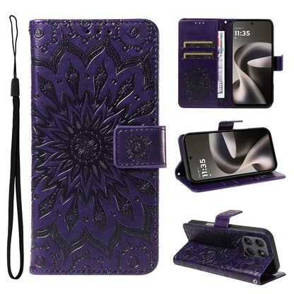 For Motorola Moto G37 / G37 Power 5G Embossed Sunflower Pattern Flip Leather Phone Case - Purple - EDA008365207A