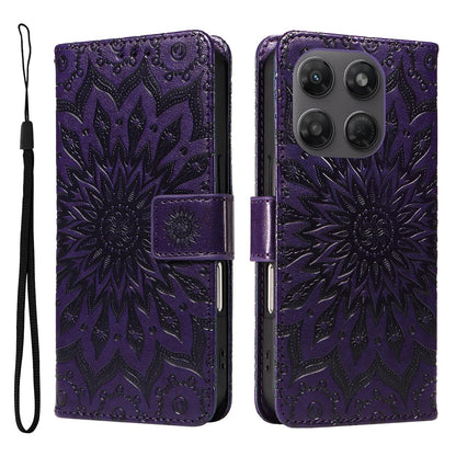 For Motorola Moto G37 / G37 Power 5G Embossed Sunflower Pattern Flip Leather Phone Case - Purple - EDA008365207A