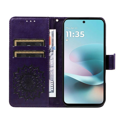 For Motorola Moto G37 / G37 Power 5G Embossed Sunflower Pattern Flip Leather Phone Case - Purple - EDA008365207A