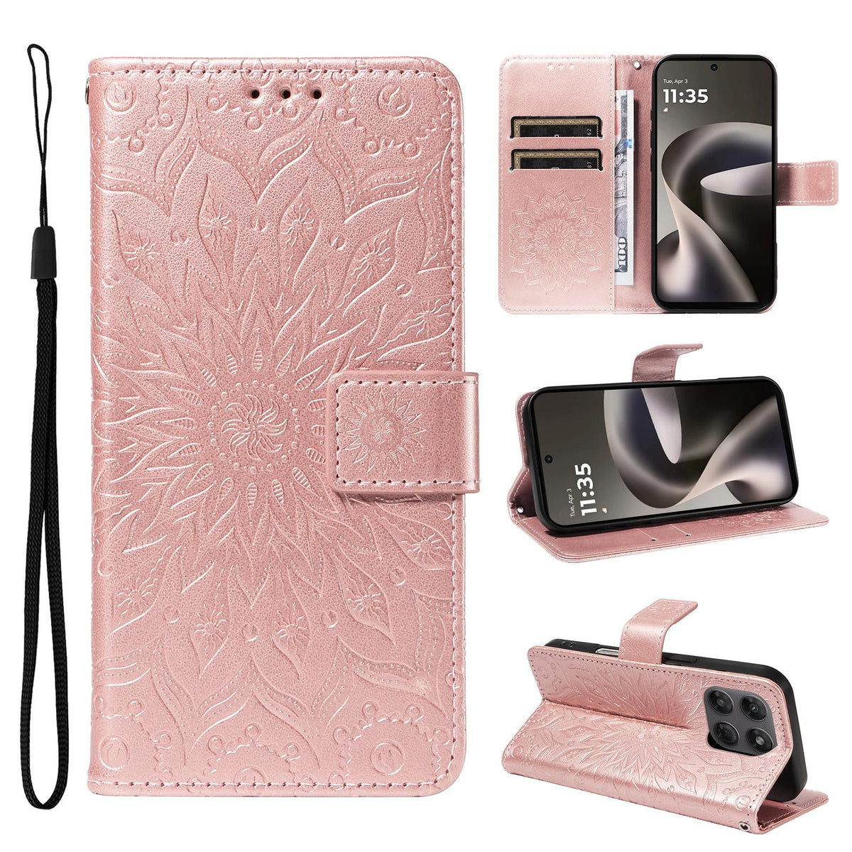 For Motorola Moto G37 / G37 Power 5G Embossed Sunflower Pattern Flip Leather Phone Case - Rose Gold - EDA008365207B