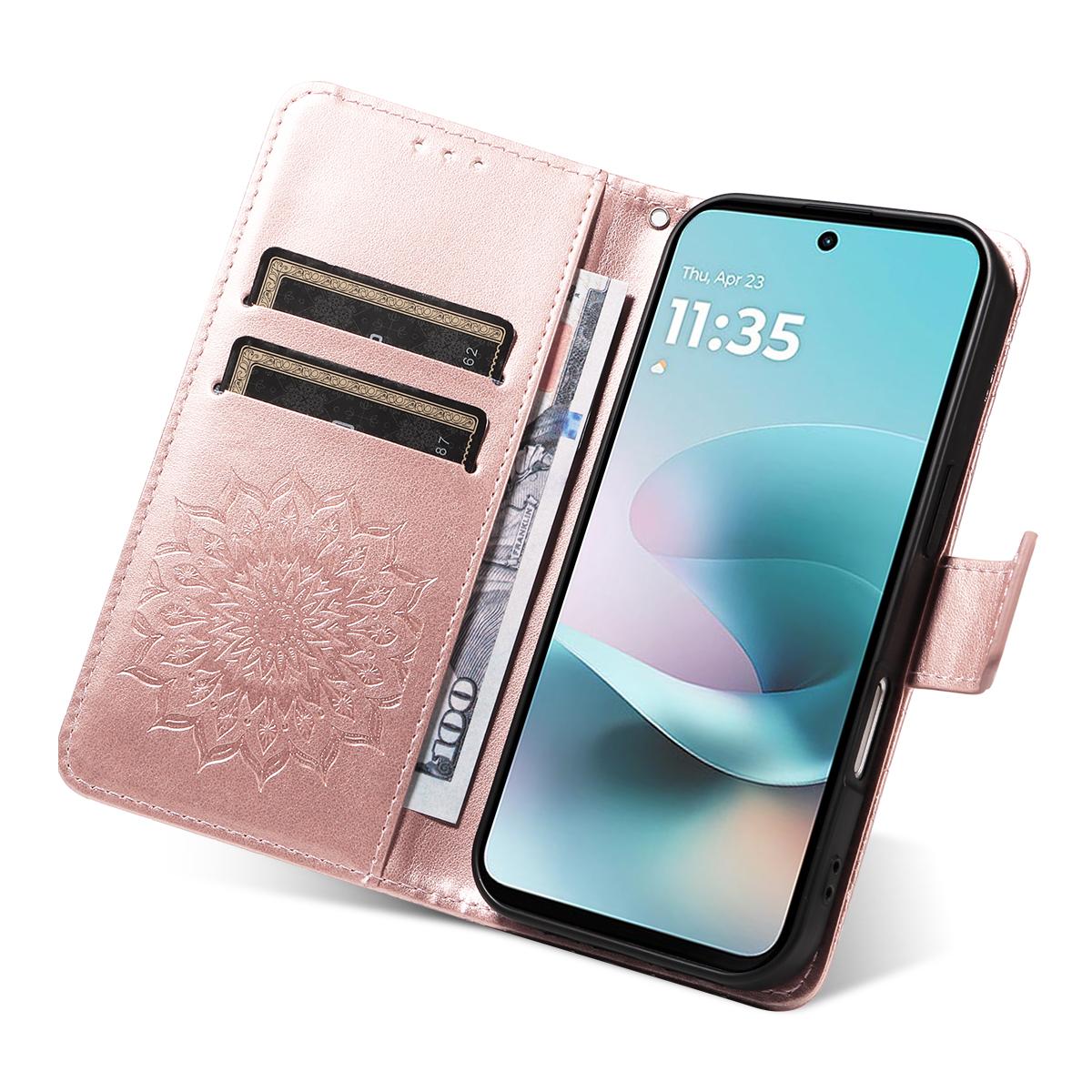 For Motorola Moto G37 / G37 Power 5G Embossed Sunflower Pattern Flip Leather Phone Case - Rose Gold - EDA008365207B