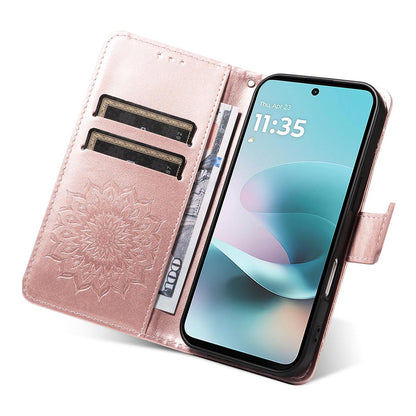 For Motorola Moto G37 / G37 Power 5G Embossed Sunflower Pattern Flip Leather Phone Case - Rose Gold - EDA008365207B