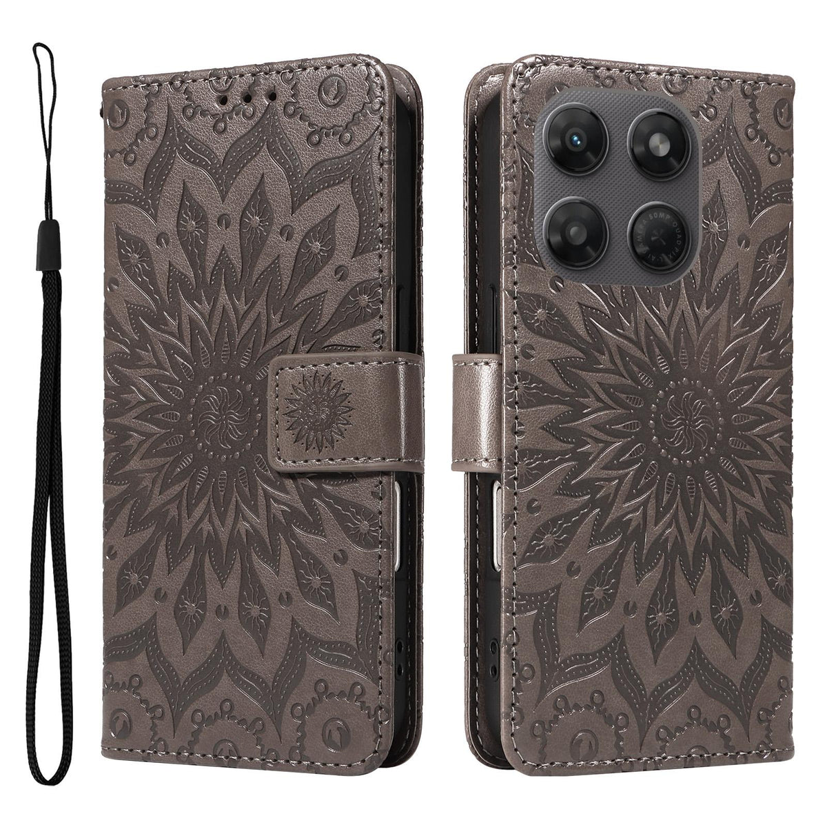 For Motorola Moto G37 / G37 Power 5G Embossed Sunflower Pattern Flip Leather Phone Case - Grey - EDA008365207C