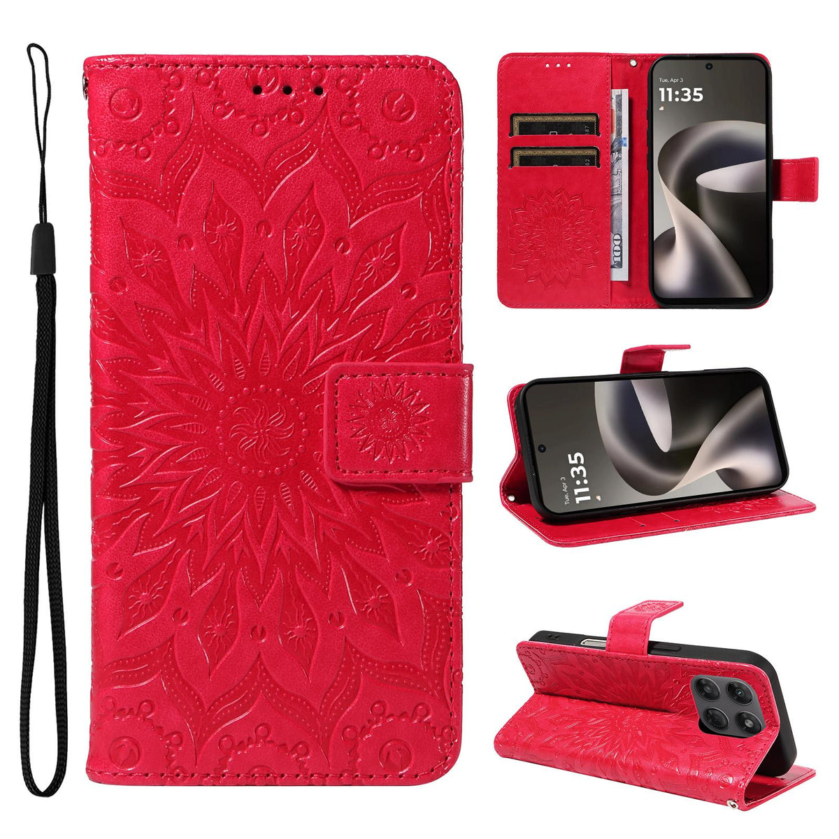 For Motorola Moto G37 / G37 Power 5G Embossed Sunflower Pattern Flip Leather Phone Case - Red - EDA008365207D