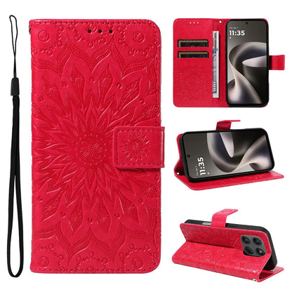 For Motorola Moto G37 / G37 Power 5G Embossed Sunflower Pattern Flip Leather Phone Case - Red - EDA008365207D