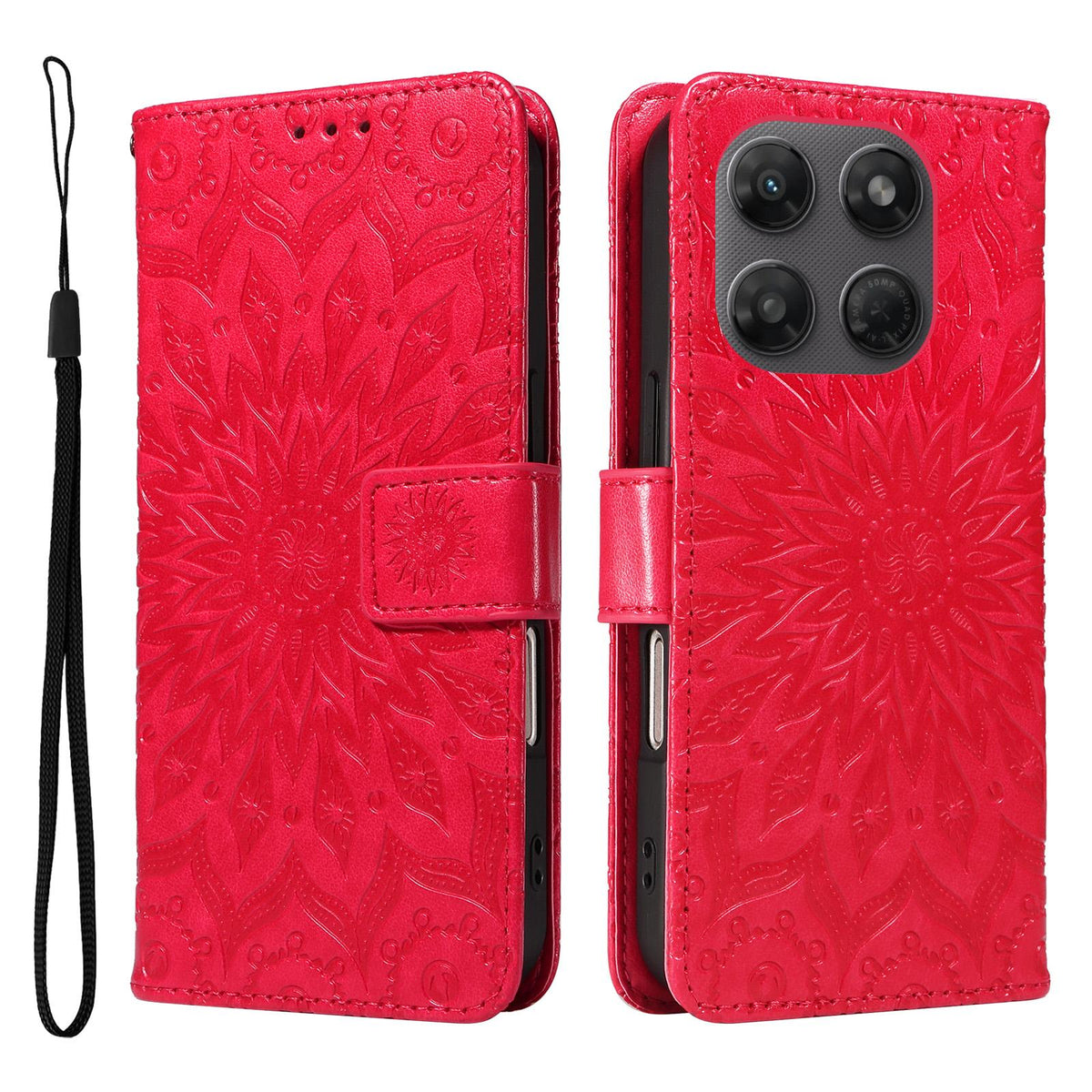For Motorola Moto G37 / G37 Power 5G Embossed Sunflower Pattern Flip Leather Phone Case - Red - EDA008365207D