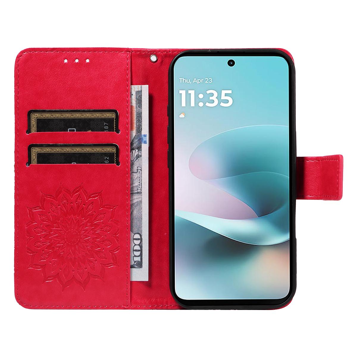 For Motorola Moto G37 / G37 Power 5G Embossed Sunflower Pattern Flip Leather Phone Case - Red - EDA008365207D