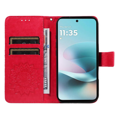 For Motorola Moto G37 / G37 Power 5G Embossed Sunflower Pattern Flip Leather Phone Case - Red - EDA008365207D