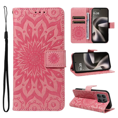 For Motorola Moto G37 / G37 Power 5G Embossed Sunflower Pattern Flip Leather Phone Case - Pink - EDA008365207E
