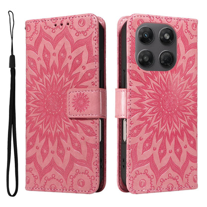 For Motorola Moto G37 / G37 Power 5G Embossed Sunflower Pattern Flip Leather Phone Case - Pink - EDA008365207E