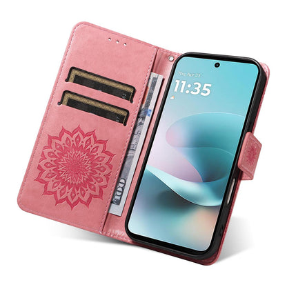 For Motorola Moto G37 / G37 Power 5G Embossed Sunflower Pattern Flip Leather Phone Case - Pink - EDA008365207E