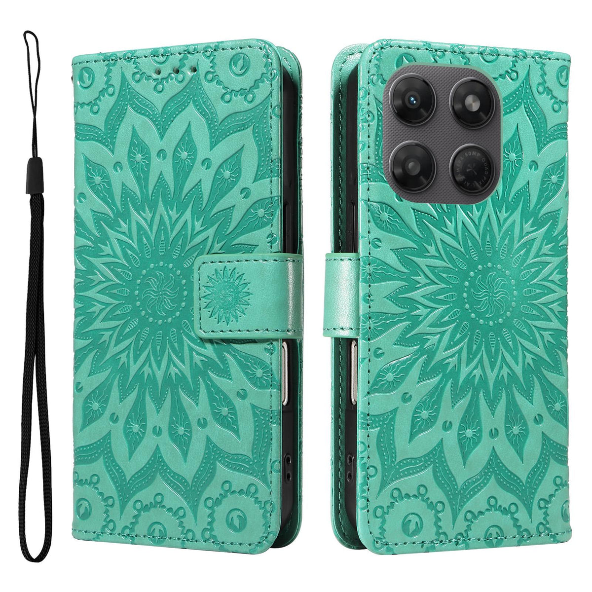 For Motorola Moto G37 / G37 Power 5G Embossed Sunflower Pattern Flip Leather Phone Case - Green - EDA008365207F