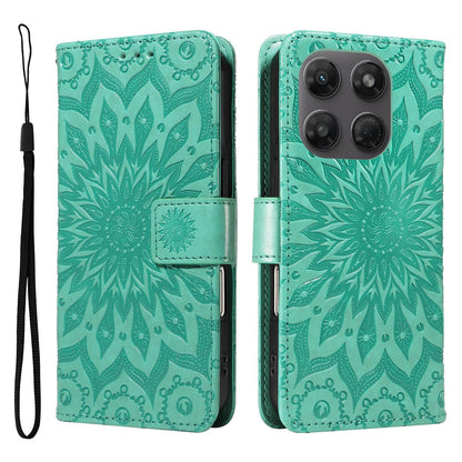 For Motorola Moto G37 / G37 Power 5G Embossed Sunflower Pattern Flip Leather Phone Case - Green - EDA008365207F