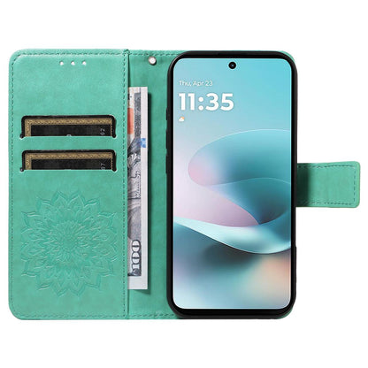 For Motorola Moto G37 / G37 Power 5G Embossed Sunflower Pattern Flip Leather Phone Case - Green - EDA008365207F