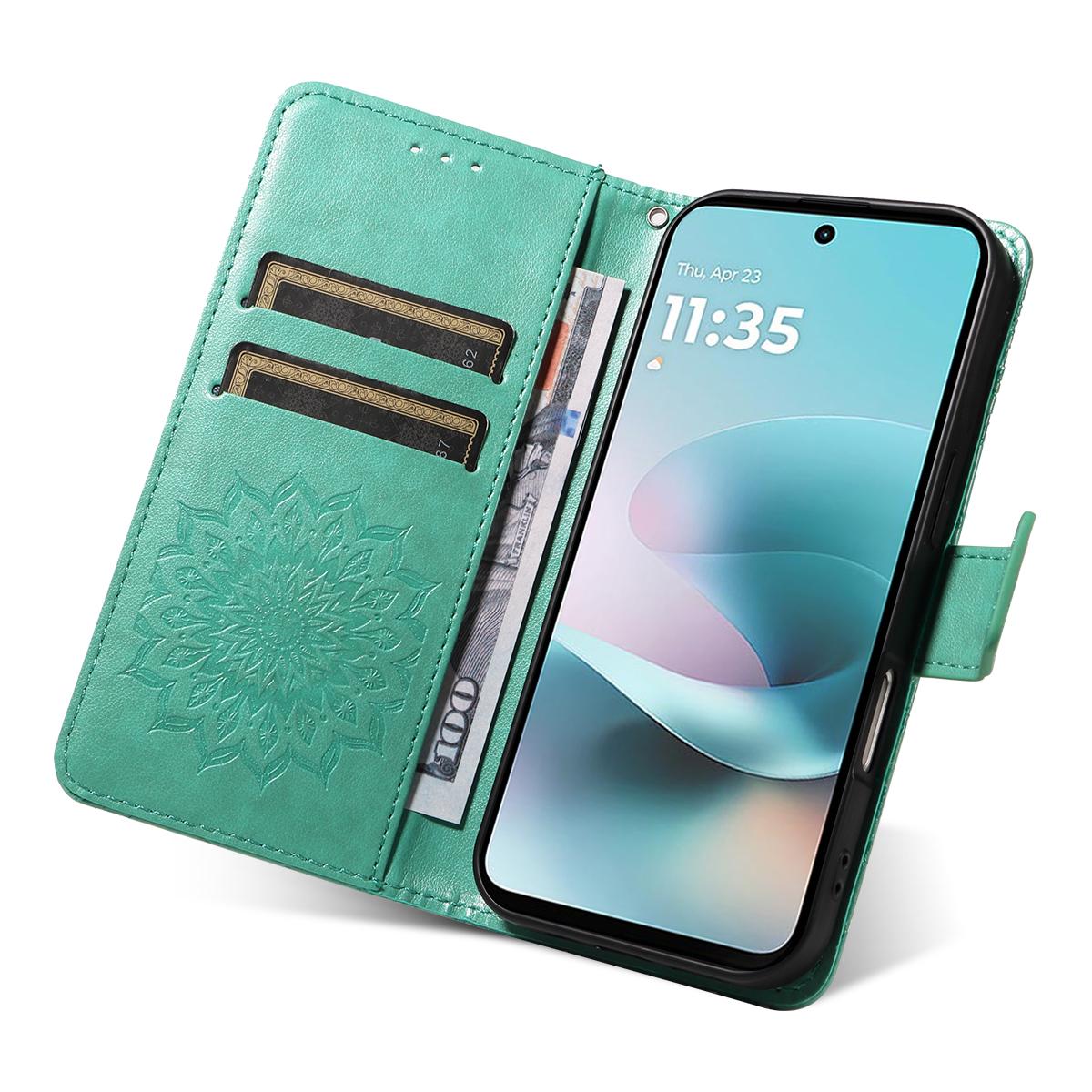 For Motorola Moto G37 / G37 Power 5G Embossed Sunflower Pattern Flip Leather Phone Case - Green - EDA008365207F