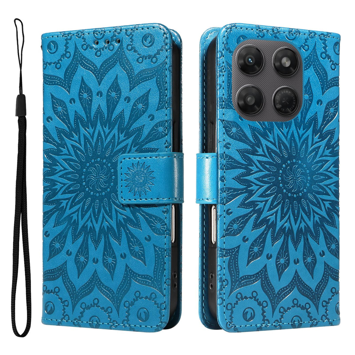 For Motorola Moto G37 / G37 Power 5G Embossed Sunflower Pattern Flip Leather Phone Case - Blue - EDA008365207G
