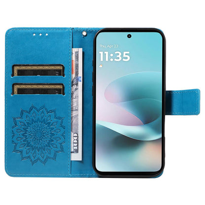 For Motorola Moto G37 / G37 Power 5G Embossed Sunflower Pattern Flip Leather Phone Case - Blue - EDA008365207G