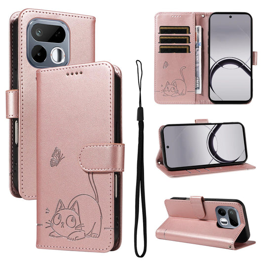 For Realme 16T 5G Adorable Cat Embossed Pattern Flip Leather Phone Case - Rose Gold - EDA008367007B