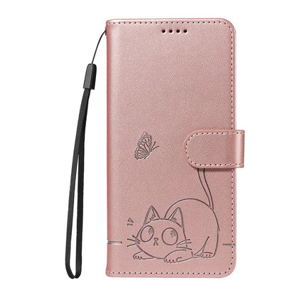 For Realme 16T 5G Adorable Cat Embossed Pattern Flip Leather Phone Case - Rose Gold - EDA008367007B