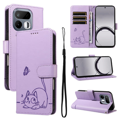 For Realme 16T 5G Adorable Cat Embossed Pattern Flip Leather Phone Case - Purple - EDA008367007C