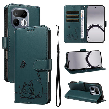 For Realme 16T 5G Adorable Cat Embossed Pattern Flip Leather Phone Case - Dark Green - EDA008367007E
