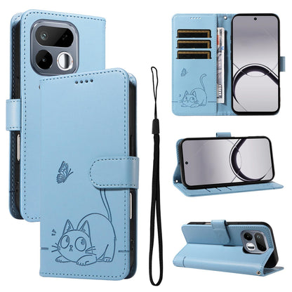 For Realme 16T 5G Adorable Cat Embossed Pattern Flip Leather Phone Case - Sky Blue - EDA008367007F