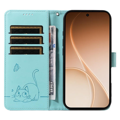 For Realme P4x 5G Adorable Cat Embossed Pattern Flip Leather Phone Case - Green - EDA008367008A