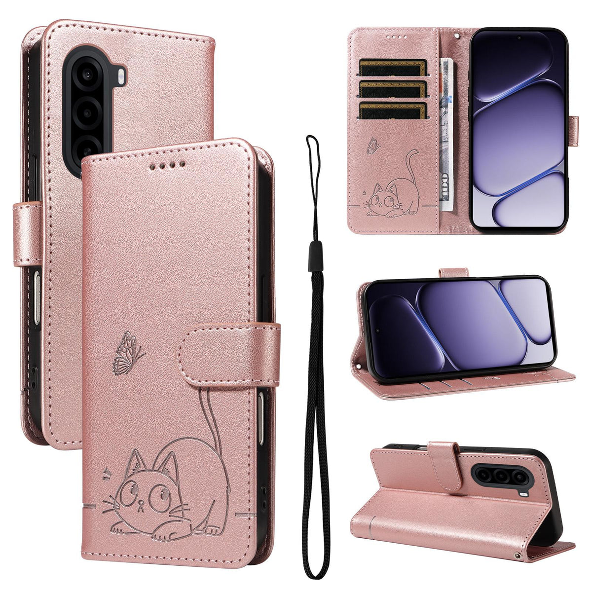For Realme P4x 5G Adorable Cat Embossed Pattern Flip Leather Phone Case - Rose Gold - EDA008367008B