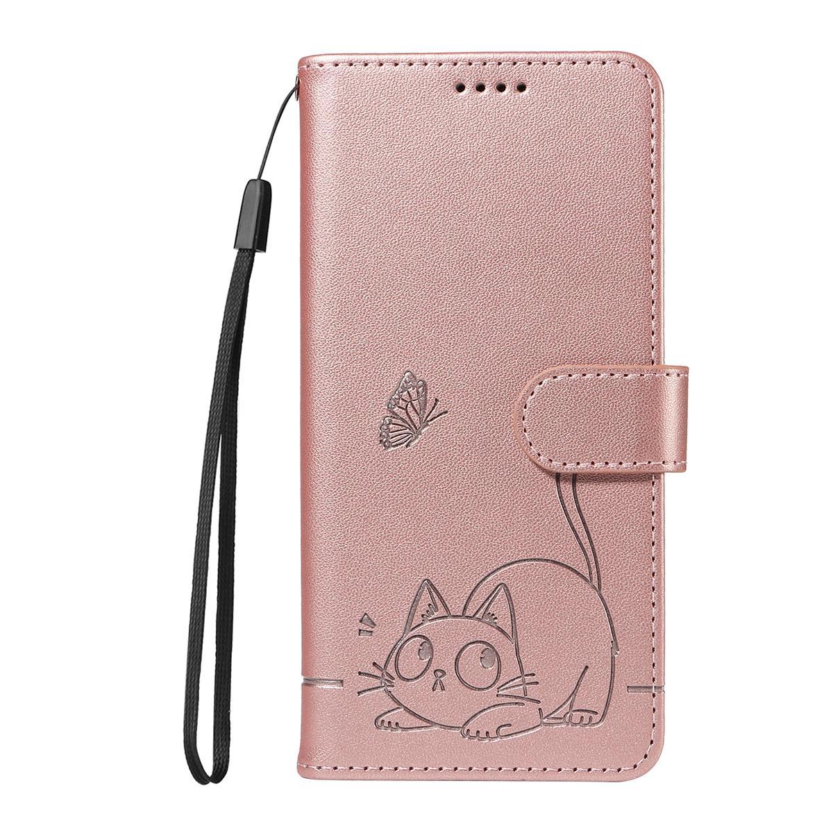 For Realme P4x 5G Adorable Cat Embossed Pattern Flip Leather Phone Case - Rose Gold - EDA008367008B