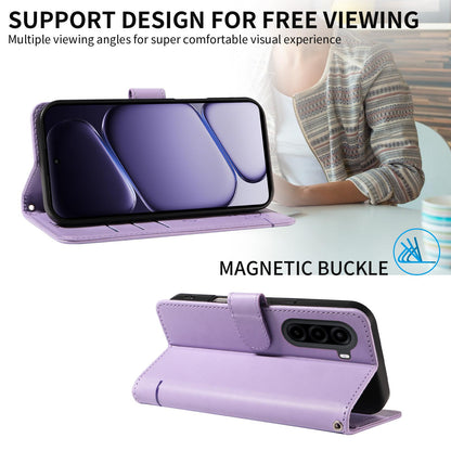 For Realme P4x 5G Adorable Cat Embossed Pattern Flip Leather Phone Case - Purple - EDA008367008C