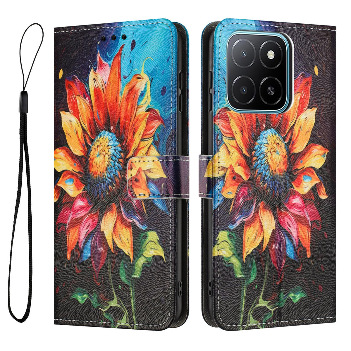 For Honor 600 Smart 5G Color Drawing Pattern Leather Phone Case - Sunflower - EDA008386225A