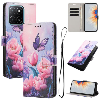 For Honor 600 Smart 5G Color Drawing Pattern Leather Phone Case - Pink Butterfly - EDA008386225B