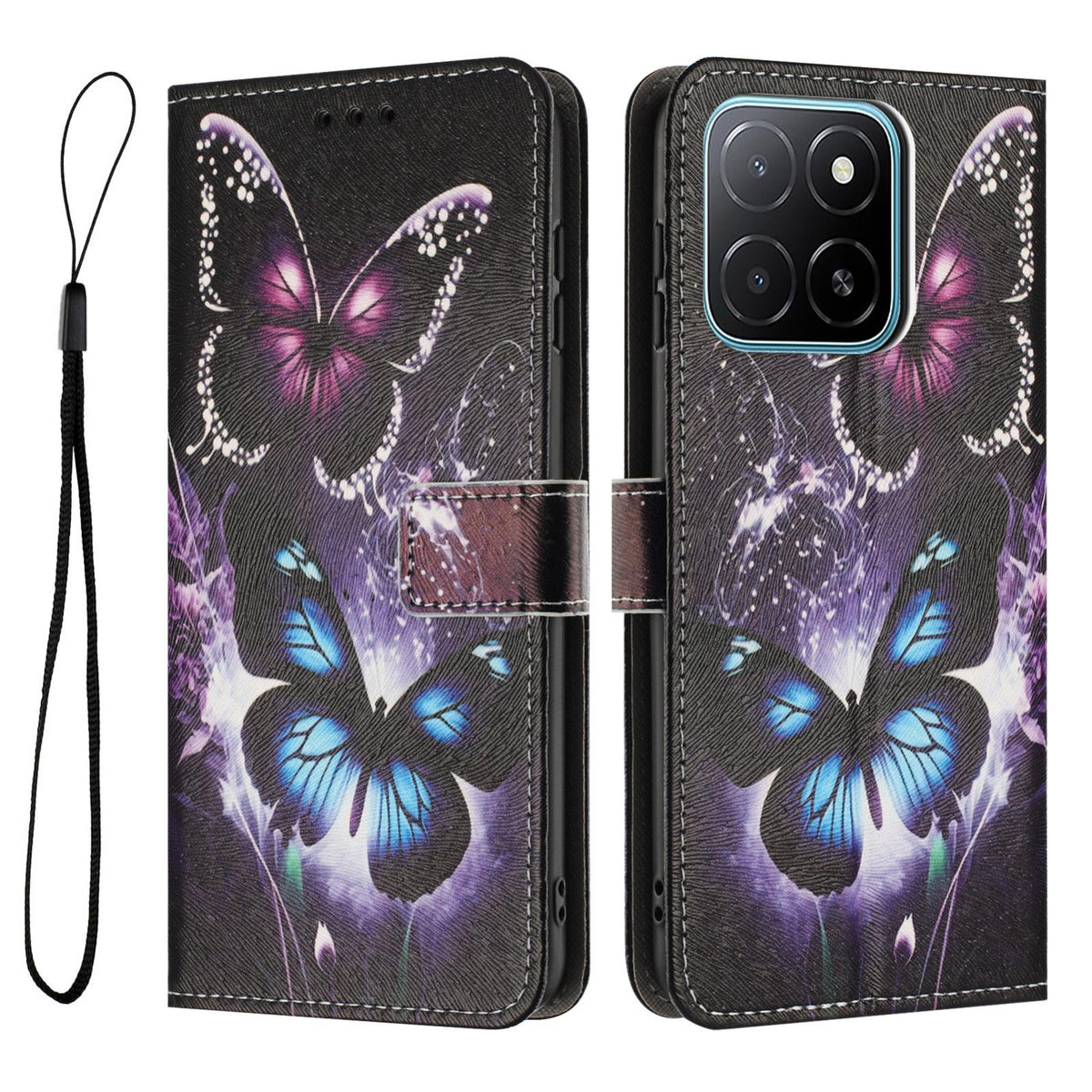 For Honor 600 Smart 5G Color Drawing Pattern Leather Phone Case - Two Butterflies - EDA008386225C