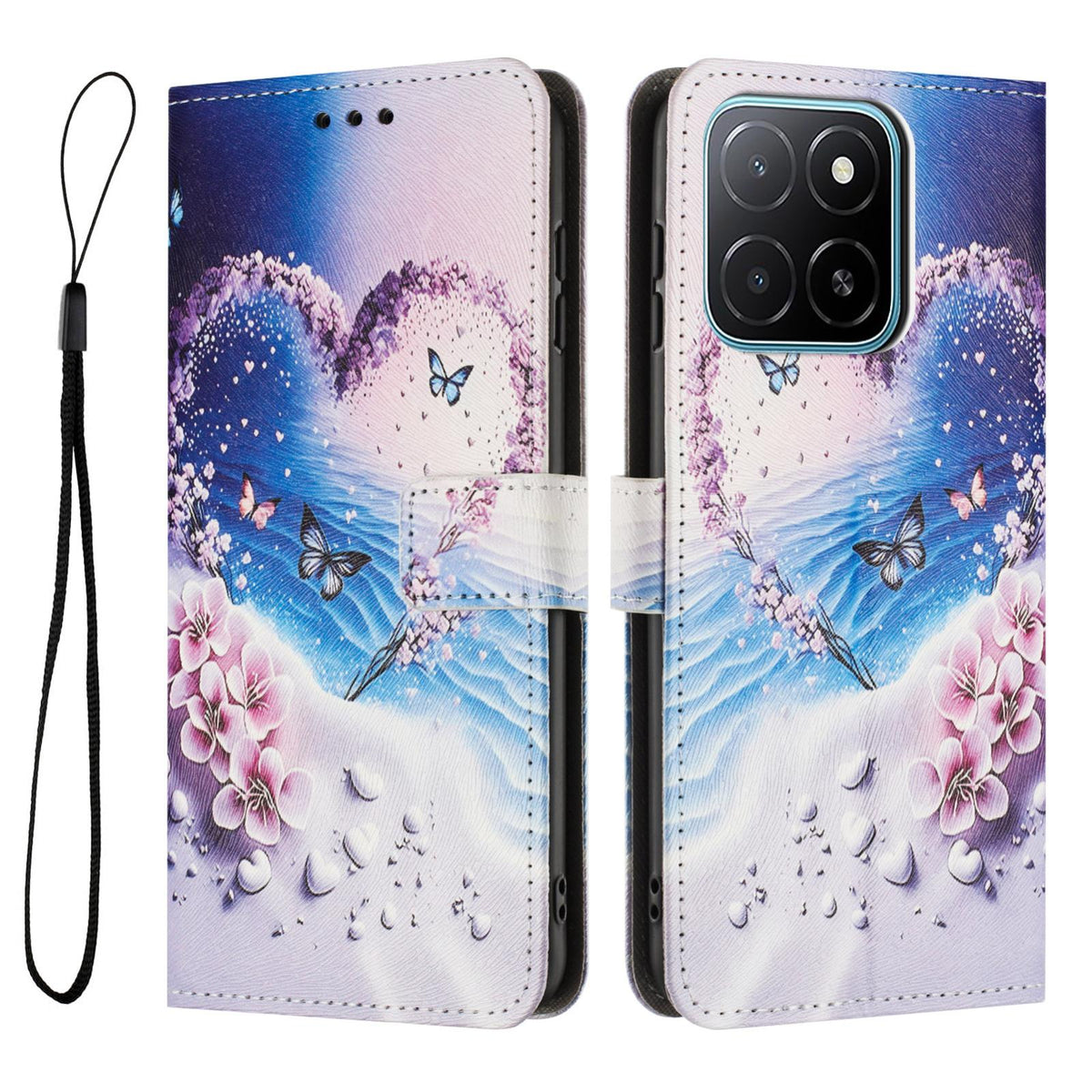 For Honor 600 Smart 5G Color Drawing Pattern Leather Phone Case - Love Butterfly - EDA008386225D