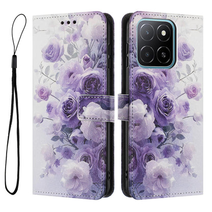 For Honor 600 Smart 5G Color Drawing Pattern Leather Phone Case - Purple Rose - EDA008386225E