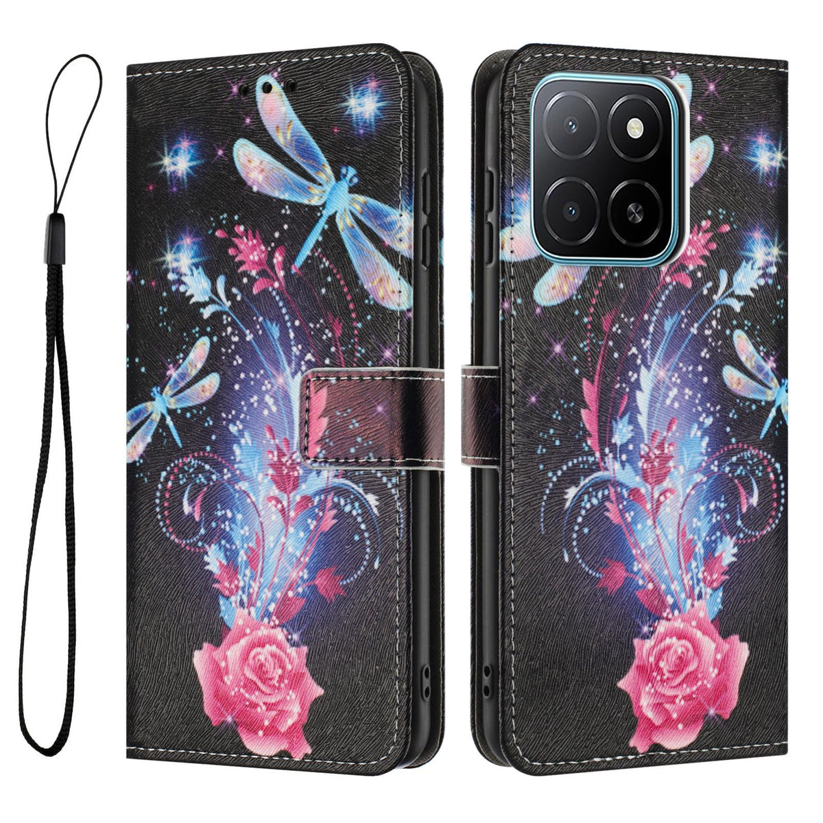 For Honor 600 Smart 5G Color Drawing Pattern Leather Phone Case - Dragonfly - EDA008386225F